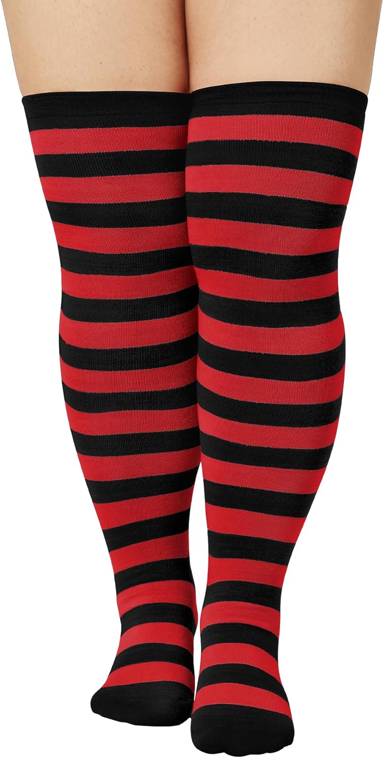 Zando Striped Plus Size Womens Thigh High Socks Thigh Highs Over The Knee Socks Thick Thighs Long Leg Warmer Halloween - Image 1